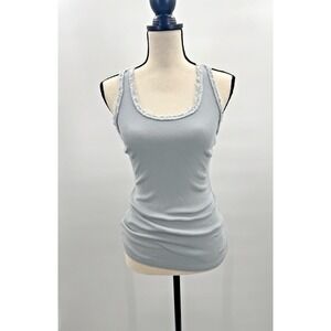 Marisima Womens Tank Top OS Ribbed Razor Back Italy Eyelash Sequin Trim Scoop